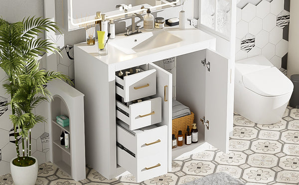 English Elm 36'' Bathroom Vanity with Ceramic Sink Combo, Solid Wood Frame, Soft-Close Drawers and Stylish Retro Groove Design White N710P291684K