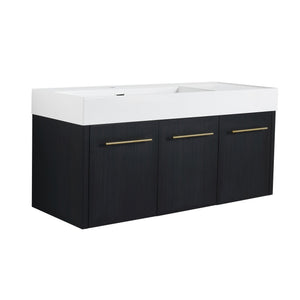 English Elm 48 Inch Wall-Mounted Bathroom Vanity With Sleek Resin Sink, Soft-Close Cabinet, Space-Saving Design W999S00263