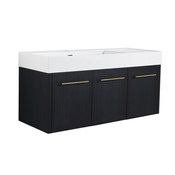 English Elm 48 Inch Wall-Mounted Bathroom Vanity With Sleek Resin Sink, Soft-Close Cabinet, Space-Saving Design W999S00263