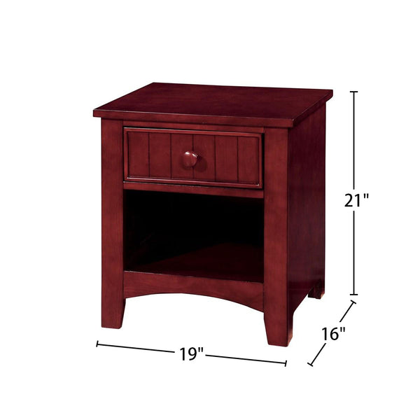 English Elm One Drawer Wooden Nightstand with Open Shelf and Drawer, Cherry Finish, Kid-Friendly Storage Solution B016P252243