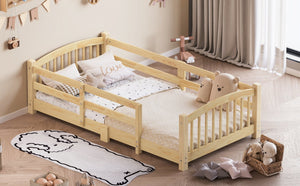 English Elm Twin Montessori Floor Bed Solid Pine Frame with Safety Guardrails for Kids Bedroom Natural N733P400298N