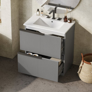 English Elm Christopher Knight Home® - 30" Fluted Gray Bathroom Vanity With Glossy Ceramic Sink & Soft-Close Drawers For Modern Spaces N817P288915G