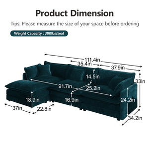 English Elm Free Modular Chenille Sectional Sofa with Reversible Ottoman for Living Rooms W714S00602