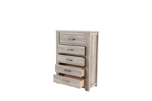 English Elm Bedroom Rustic Light Grey 5-Drawer Chest of Drawers — Compact Pine Storage Cabinet, Simple Stylish Design B011P236771