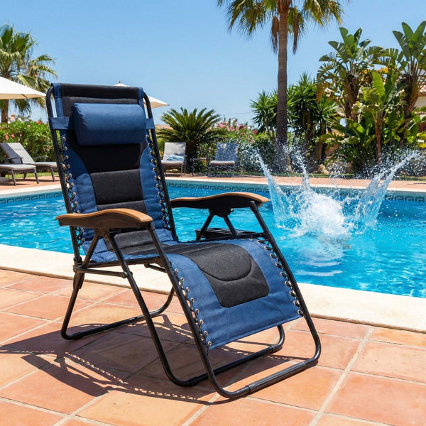 English Elm Oversized Zero Gravity Patio Recliner Breathable Mesh Seat Wood Arms 400 Lb Capacity W5159P431467