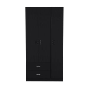 English Elm Austral 3 Door Armoire with Two Drawers, Five Shelves and Hanging Rod — Smokey Oak Finish for Organized Rooms and Bedrooms Black 39 L x 22 W x 3 H B200S00365