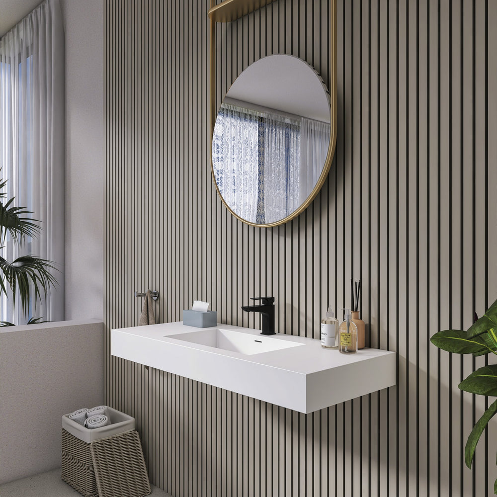 English Elm 47.2'' Wide Stone Resin Wall Mount Rectangular Basin Matte White Modern Bathroom Sink W1613P366783