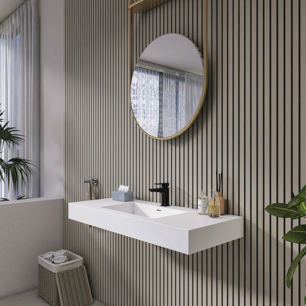 English Elm 47.2'' Wide Stone Resin Wall Mount Rectangular Basin Matte White Modern Bathroom Sink W1613P366783