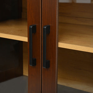 English Elm Farmhouse Media Console with Arched Glass Doors Wood Grain Two Tone Living Room Storage Walnut N721P411204P