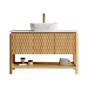 English Elm Dipa 48 Inch Floating Bathroom Vanity Walnut Cabinet Sintered Stone Top Led Sensor W2615S00518