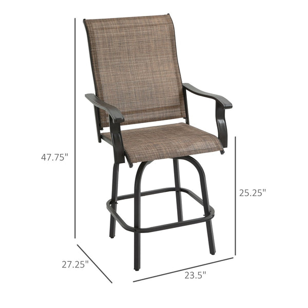 English Elm Outsunny Set Of 2 Stylish Swivel Bar Stools With Armrests For Outdoor Comfort & Durability, Brown W2225P174460-GIGA