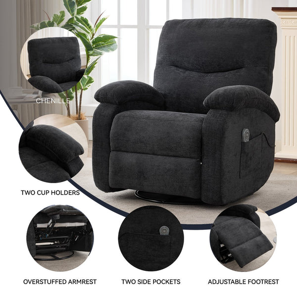 English Elm Hot Massage Rocking Swivel Lounge Chair with Heat Lumbar Support and Cup Holder W5029P388741