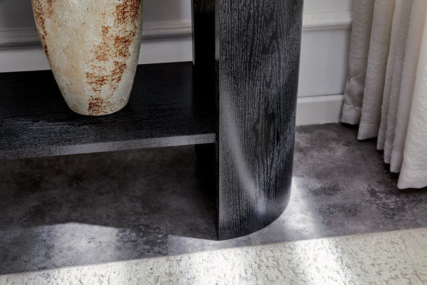 English Elm Double-layer Matte Black Console Table Curved Shelf Minimalist Entryway Sofa Side W3875P388012