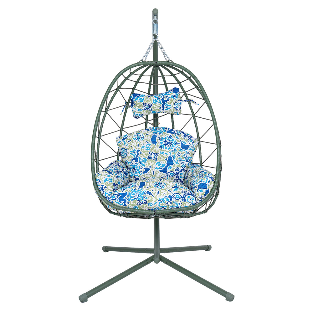 English Elm Hanging Egg Chair with Woven Pe Wicker Stand for Patio Balcony and Indoor Comfort T5880P497578