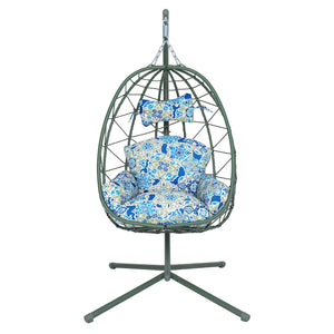 English Elm Hanging Egg Chair with Woven Pe Wicker Stand for Patio Balcony and Indoor Comfort T5880P497578
