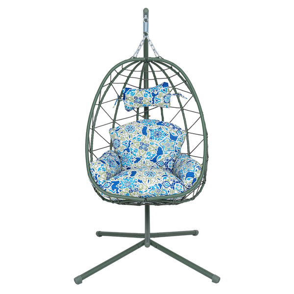 English Elm Hanging Egg Chair with Woven Pe Wicker Stand for Patio Balcony and Indoor Comfort T5880P497578