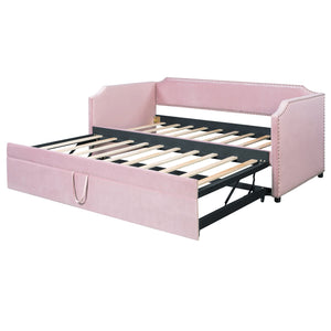 English Elm Twin Velvet Upholstered Daybed with Pop up Trundle for Guest or Kids Rooms Pink SF000197AAH
