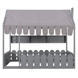 English Elm {slats Are Not Included} Twin Montessori House Floor Bed Kids Tent Lights Shelves Pinewood Frame Gray N708P407963E
