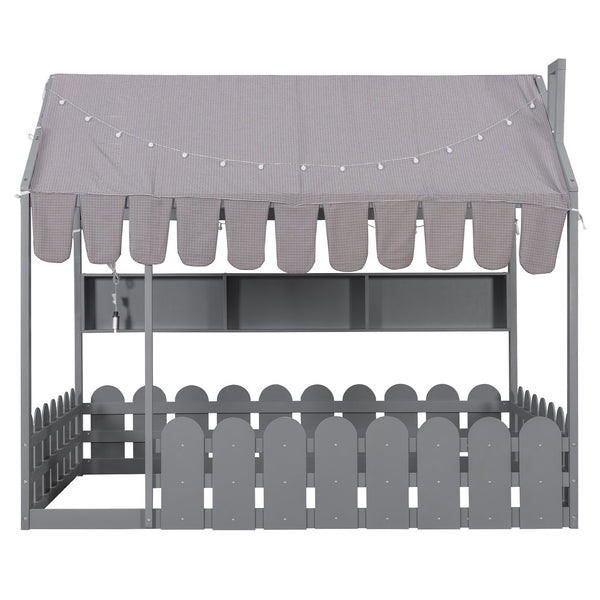 English Elm {slats Are Not Included} Twin Montessori House Floor Bed Kids Tent Lights Shelves Pinewood Frame Gray N708P407963E