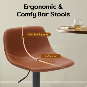 English Elm Adjustable Swivel Barstools Set of 2 Pu Leather Industrial Mid-century Kitchen Island Seating Brown T3623P430802