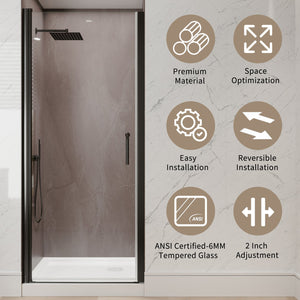 English Elm 32-34 in Frameless Pivot Shower Door Clear Tempered Glass with Matte Black Hardware W63777029