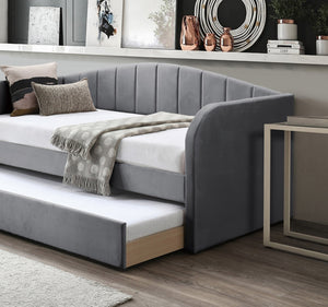 English Elm Modern Velvet Upholstered Daybed with Trundle Plush Low Profile Frame for Guest Rooms Gray B011S02047