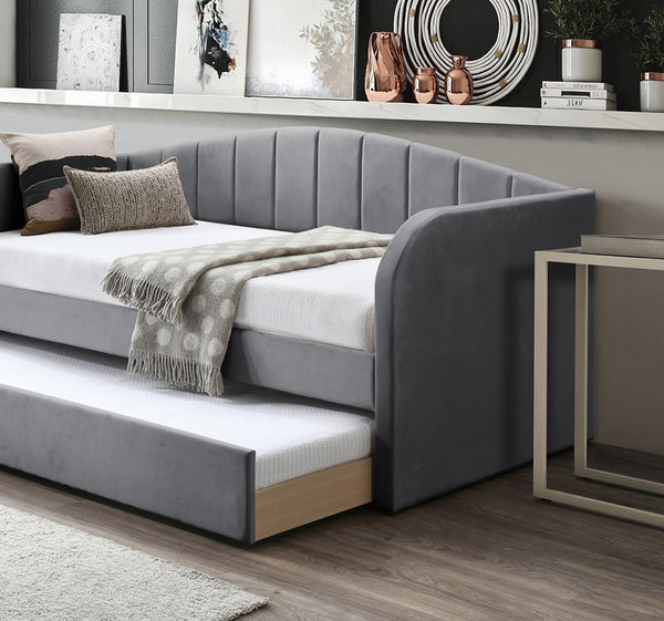 English Elm Modern Velvet Upholstered Daybed with Trundle Plush Low Profile Frame for Guest Rooms Gray B011S02047