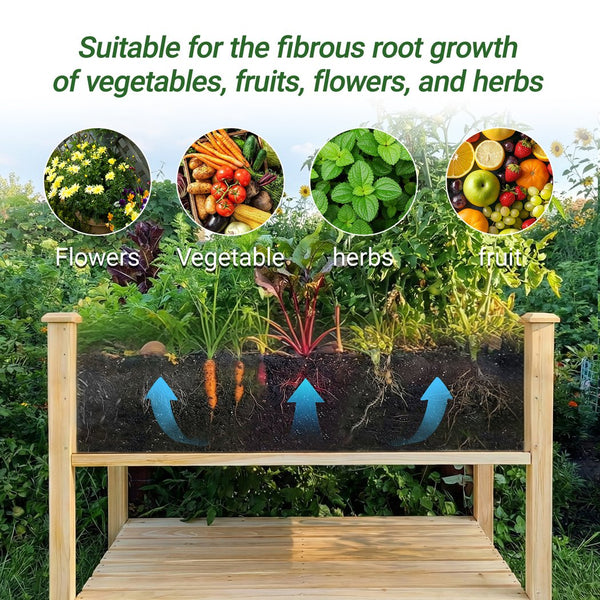 English Elm Raised Wood Planter Bed Counter Height Ergonomic Design with Drainage Tray and Tool Shelf W3166P444935