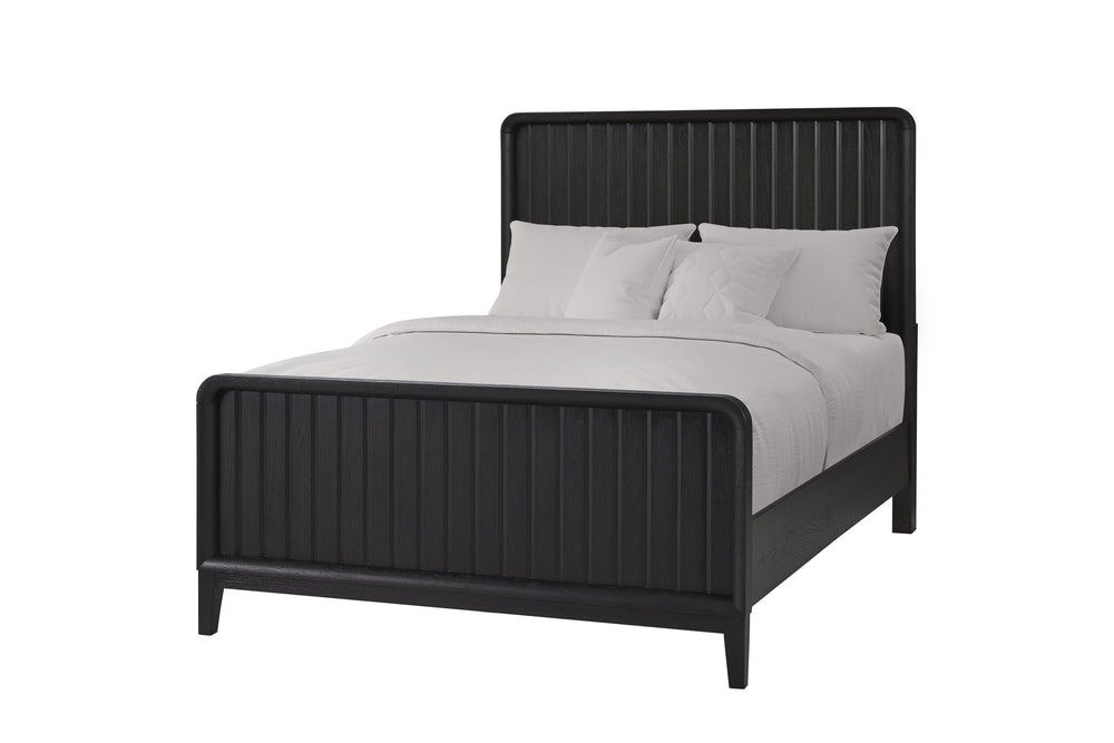 English Elm Twin Bed Peppercorn Finish Solid Wood & MDF Twin Frame with Vertical Panel Headboard, Modern Rounded Edges and Durable Elm Veneer Craftsmanship Black 44.75 L x 29.75 W x 5 H B2699S00105
