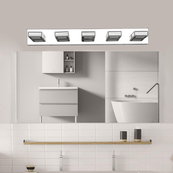 English Elm 32" Modern 5-Light LED Vanity Light with Square Acrylic Shades, Moisture-Resistant Metal Frame for Bathroom Mirror Chrome W2312P374880