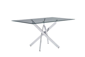 English Elm Modern Tempered Glass Dining Table with Gold Iron Frame for Home or Office Silver W3590S00003