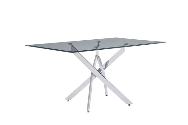 English Elm Modern Tempered Glass Dining Table with Gold Iron Frame for Home or Office Silver W3590S00003