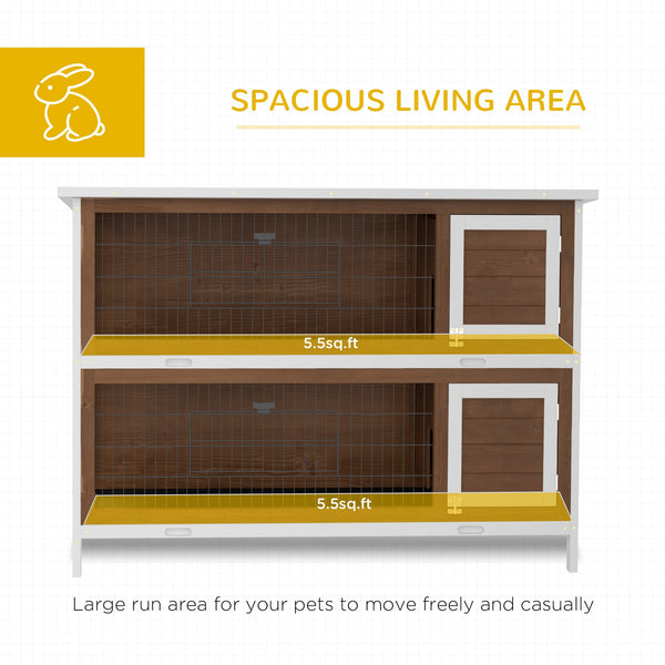 English Elm Pawhut Two Story Wooden Rabbit Hutch Outdoor Indoor Pet House with Lockable Doors W2225P229576