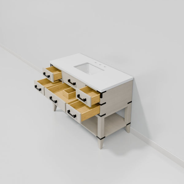 English Elm White Oak Single Bath Vanity 48" W X 22" D - Elegant White Quartz Top, Ample Storage & Soft-Close Drawers B2731P260240-GIGA