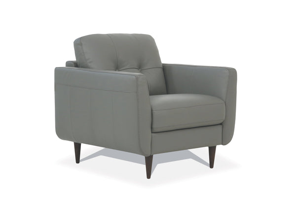 English Elm Radwan Button Tufted Italian Leather Accent Chair with Walnut Tapered Legs B2726P496931
