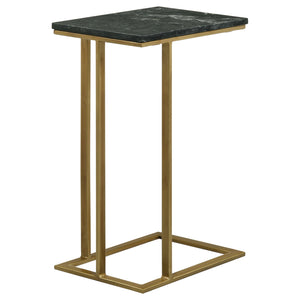 English Elm Encina Genuine Marble Top Antique Gold C-shape Sofa Snack Table for Living Room Green B062P451842