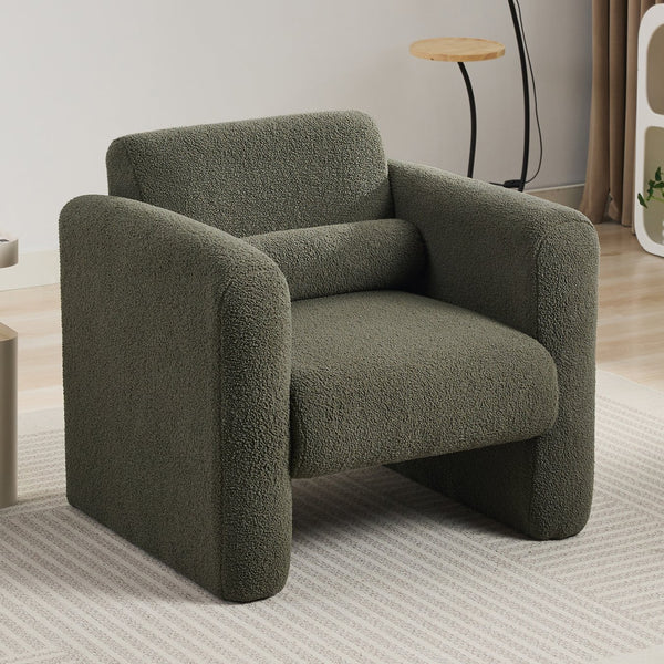 English Elm Modern Accent Chair Breathable Sherpa Upholstered Reading Armchair with Plush Cushion and Lumbar Support Seaweed Green 30 L x 25.75 W x 22.76 H WF325072AAG