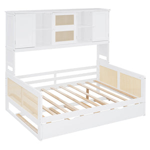 English Elm Full Wooden Daybed With Twin Trundle & Versatile Cabinet Shelf - Space-Saving Comfort In White N820S00049K