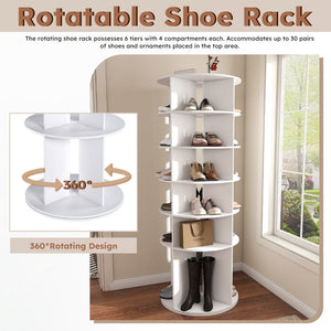 English Elm Rotating Shoe Rack Tower - 6-Tier 360° Spinning Organizer For 24 Pairs, Space-Saving Design, White W2699P270163-GIGA