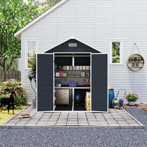 English Elm Campcraft Resin Storage Shed 6x6 Ft with Thick Pp Panels Uv Resistant Lockable W1598S00026