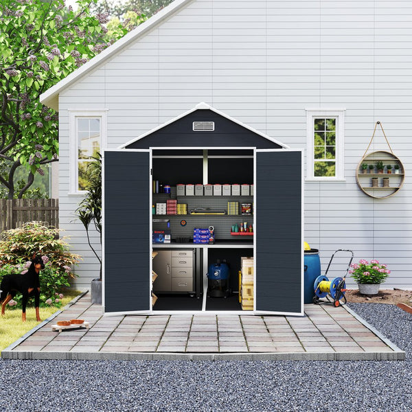 English Elm Campcraft Resin Storage Shed 6x6 Ft with Thick Pp Panels Uv Resistant Lockable W1598S00026