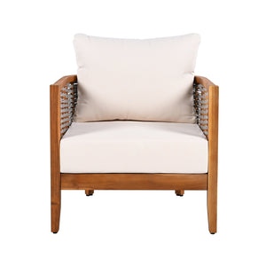 English Elm Outdoor Acacia Wood Tub Chair Woven Rope Deep Seating with Cushions for Patio Garden N780P245859G