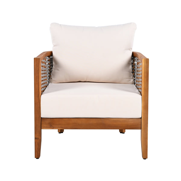 English Elm Outdoor Acacia Wood Tub Chair Woven Rope Deep Seating with Cushions for Patio Garden N780P245859G