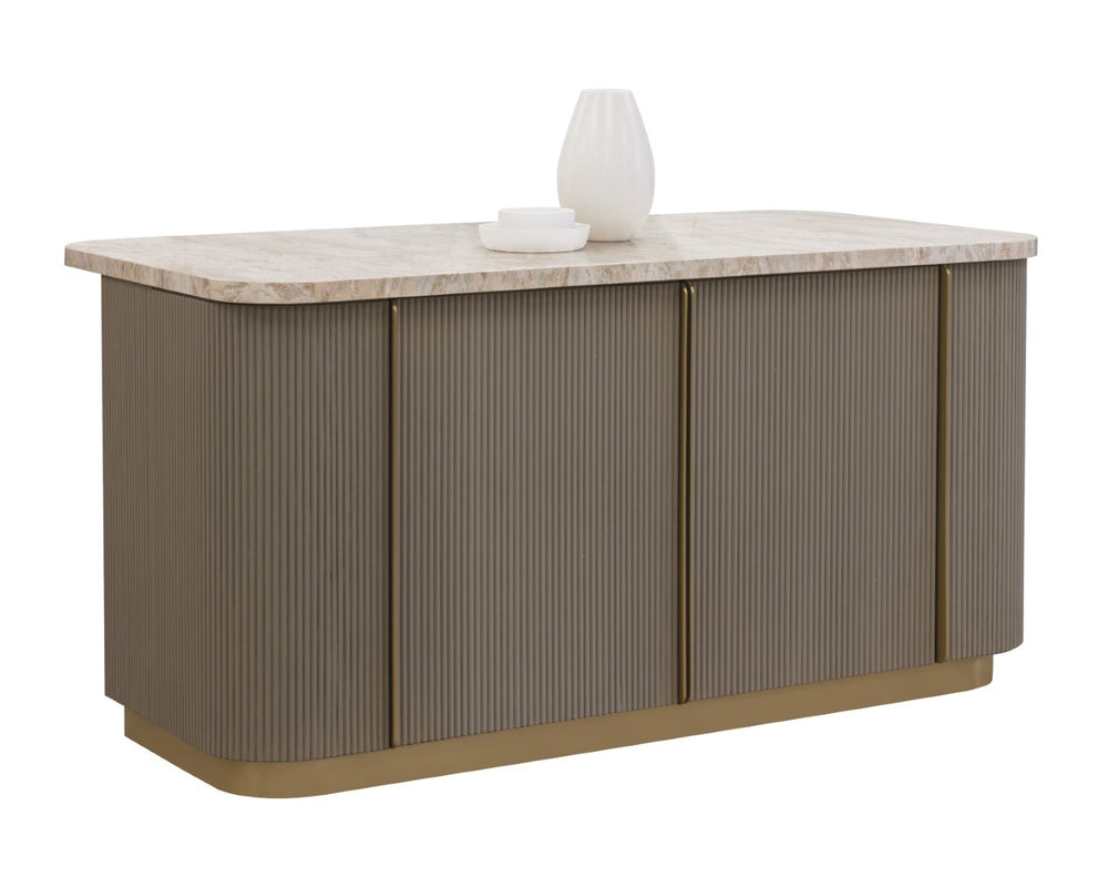 Sunpan CATALDI Kitchen Island with Marble Top & Taupe Faux Leather – Elegant Versatile Prep & Workspace 112291