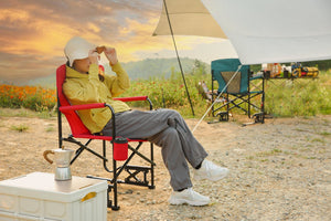 English Elm Outdoor Freestyle Rocker Camping Chair with Spring-Action Shock Absorbers, Eazy-Fold Setup, Mesh Backrest and Cup Holder for Comfort and Durability Red W640P224433