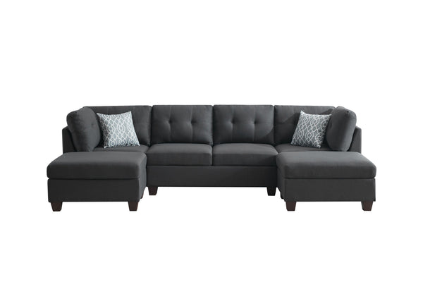 English Elm Upholstered Modular Sectional with Dual Chaise Button Tufted Contemporary Living Room Sofa Dark Gray B2730S00066