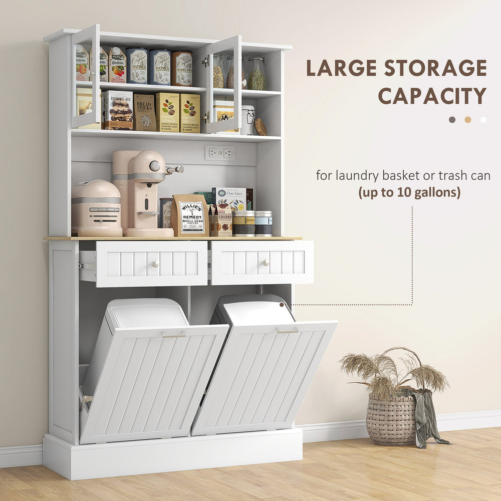 English Elm Homcom 68" Versatile Kitchen Pantry Cabinet With Charging Station, Adjustable Shelves & Trash Bins W2225P229349