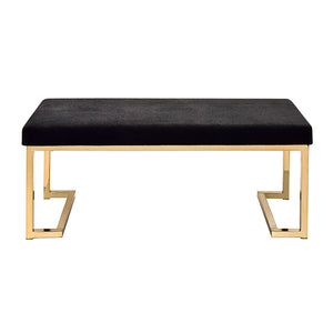 English Elm Black Bench with Champagne Metal Base — Minimalist Upholstered Seat, Modern Comfort for Entryway B062P189145