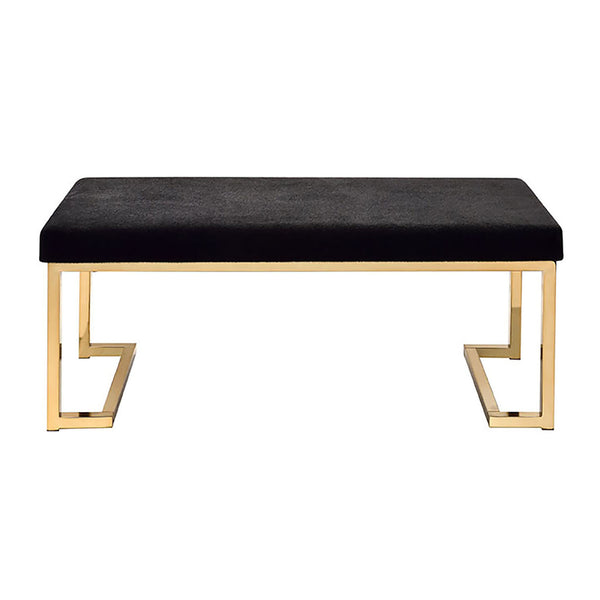 English Elm Black Bench with Champagne Metal Base — Minimalist Upholstered Seat, Modern Comfort for Entryway B062P189145