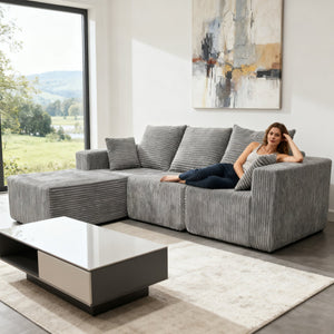 English Elm Corner Modular Sectional Sofa with Plush Fabric Converts to Loveseat or Guest Bed Gray W3064S00002
